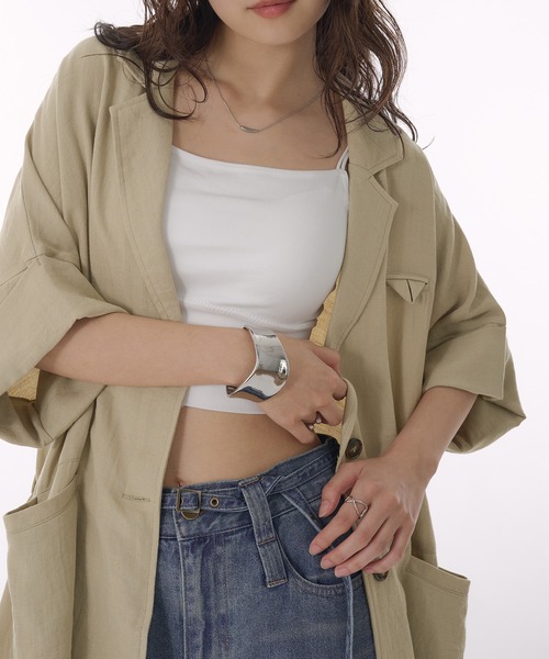MUHET(ミュエータ)の「loose half sleeve tailored jacket / ルーズ半袖テーラードジャケット(テーラードジャケット・レディース・ベージュ/ブラック/ブラウン・FREE)」の9枚目の写真