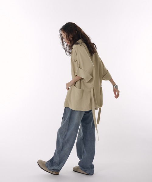 MUHET(ミュエータ)の「loose half sleeve tailored jacket / ルーズ半袖テーラードジャケット(テーラードジャケット・レディース・ベージュ/ブラック/ブラウン・FREE)」の14枚目の写真