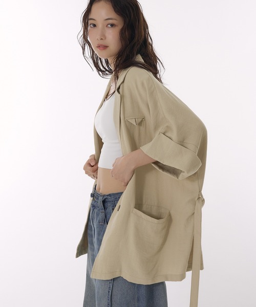 MUHET(ミュエータ)の「loose half sleeve tailored jacket / ルーズ半袖テーラードジャケット(テーラードジャケット・レディース・ベージュ/ブラック/ブラウン・FREE)」の10枚目の写真