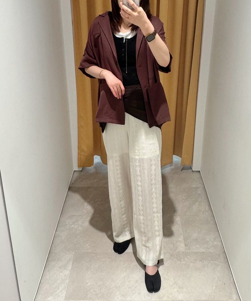 MUHET(ミュエータ)の「loose half sleeve tailored jacket / ルーズ半袖テーラードジャケット(テーラードジャケット・レディース・ベージュ/ブラック/ブラウン・FREE)」の20枚目の写真