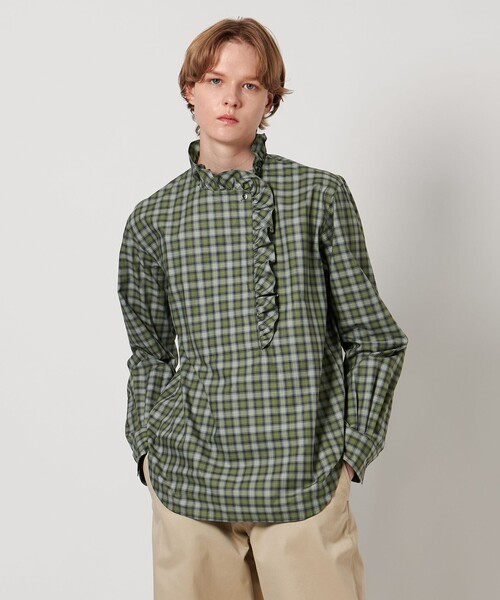 LOEFF（ロエフ）の「＜LOEFF＞チェック フリル シャツ（シャツ/ブラウス・レディース・オリーブ/パープル・0/1）」の3枚目の写真