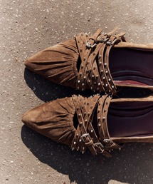 ASH（アッシュ）の「ASH/アッシュ 【BRENDHA】スタッズベルトフラットパンプス ポインテッドトゥ ソフトレザー 1.5cmヒール（パンプス）」