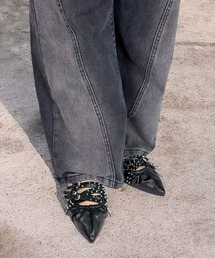 ASH | ASH/アッシュ 【BRENDHA】スタッズベルトフラットパンプス ポインテッドトゥ ソフトレザー 1.5cmヒール(パンプス)