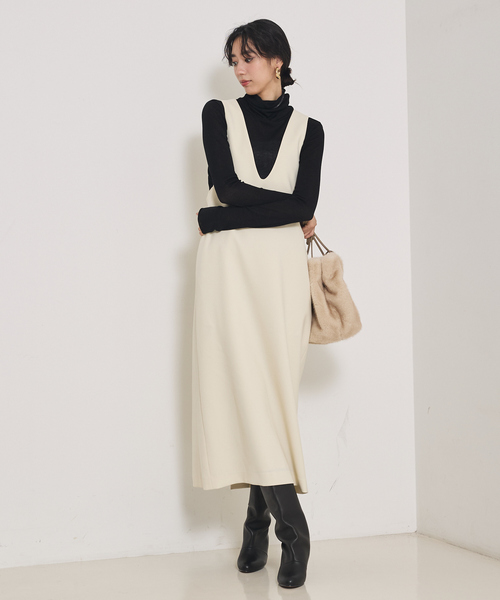 qualite(カリテ)の「【オールシーズン大活躍】ナローロングワンピース/オケージョン/オフィスカジュアル/秋服/冬服/レイヤード(ワンピース・レディース・ブラック/アイボリー・38/36)」の17枚目の写真