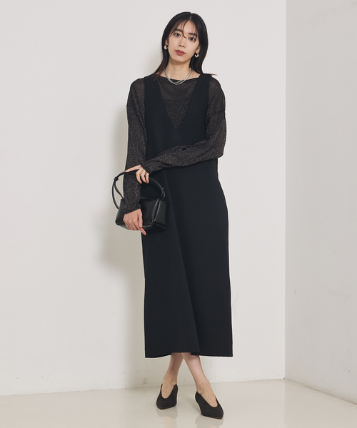 qualite(カリテ)の「【オールシーズン大活躍】ナローロングワンピース/オケージョン/オフィスカジュアル/秋服/冬服/レイヤード(ワンピース・レディース・ブラック/アイボリー・38/36)」の13枚目の写真
