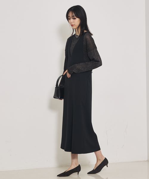 qualite(カリテ)の「【オールシーズン大活躍】ナローロングワンピース/オケージョン/オフィスカジュアル/秋服/冬服/レイヤード(ワンピース・レディース・ブラック/アイボリー・38/36)」の7枚目の写真
