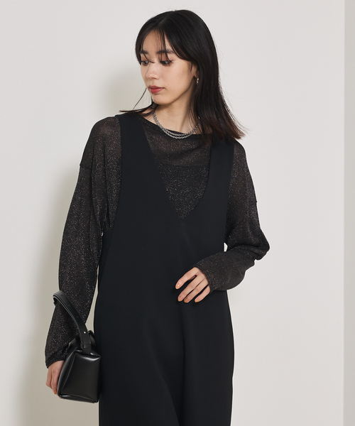 qualite(カリテ)の「【オールシーズン大活躍】ナローロングワンピース/オケージョン/オフィスカジュアル/秋服/冬服/レイヤード(ワンピース・レディース・ブラック/アイボリー・38/36)」の5枚目の写真