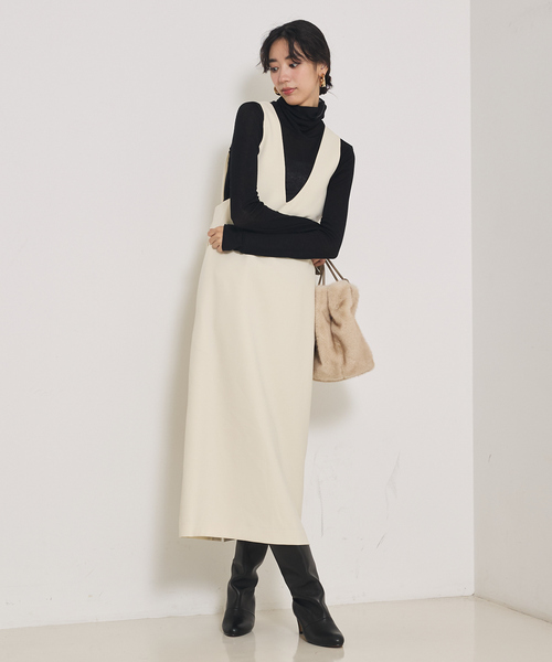 qualite(カリテ)の「【オールシーズン大活躍】ナローロングワンピース/オケージョン/オフィスカジュアル/秋服/冬服/レイヤード(ワンピース・レディース・ブラック/アイボリー・38/36)」の16枚目の写真