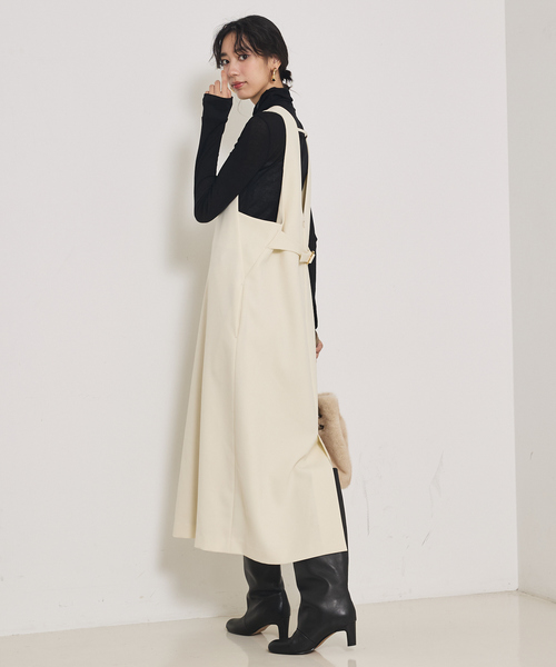 qualite(カリテ)の「【オールシーズン大活躍】ナローロングワンピース/オケージョン/オフィスカジュアル/秋服/冬服/レイヤード(ワンピース・レディース・ブラック/アイボリー・38/36)」の8枚目の写真