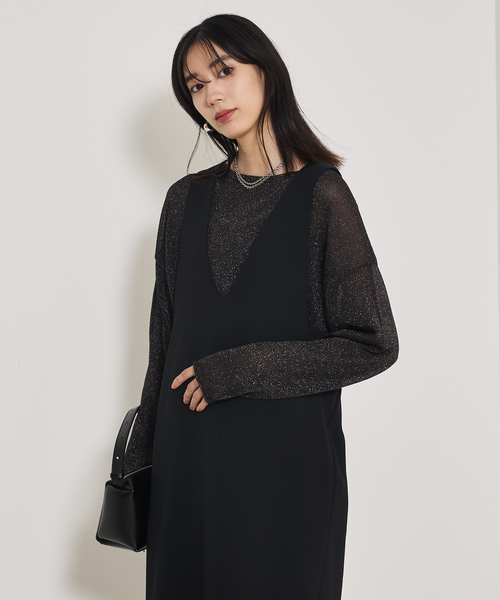 qualite(カリテ)の「【オールシーズン大活躍】ナローロングワンピース/オケージョン/オフィスカジュアル/秋服/冬服/レイヤード(ワンピース・レディース・ブラック/アイボリー・38/36)」の10枚目の写真