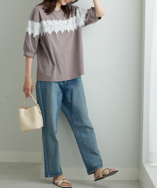 BELLUNA PLUS（ベルーナ）の「ケミカルレース使い華やかプルオーバー（Tシャツ/カットソー・レディース・ネイビー/アイボリー/モカ・LARGE/X-LARGE/MEDIUM）」の10枚目の写真