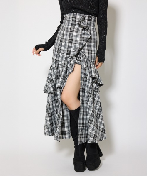 チェックフリルスリットスコートショートパンツ rienda | チェックフリルスリットスコートショートパンツ