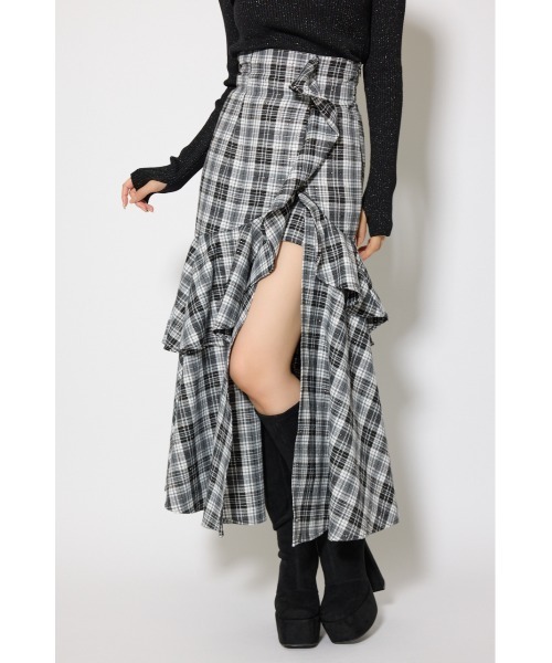 rienda チェックフリルスリットスコートショートパンツ  スカート rienda | チェックフリルスリットスコートショートパンツ