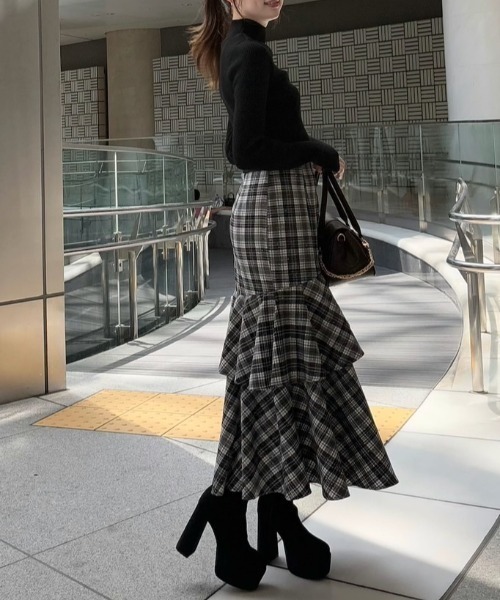 2025AW】チェックフリルスリットスコートショートパンツ 秋服