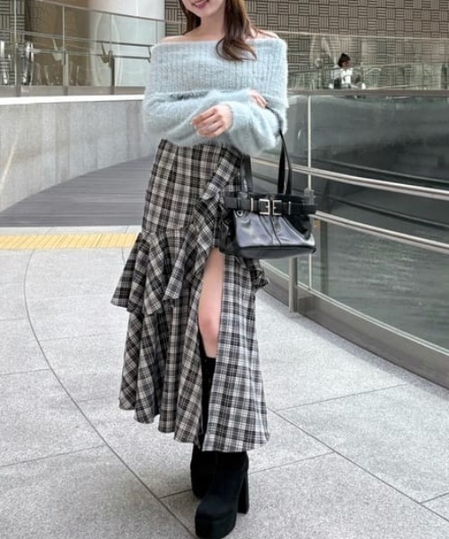 チェックフリルスリットスコートショートパンツ 秋服（スカート