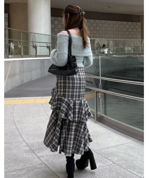 チェックフリルスリットスコートショートパンツ 秋服（スカート