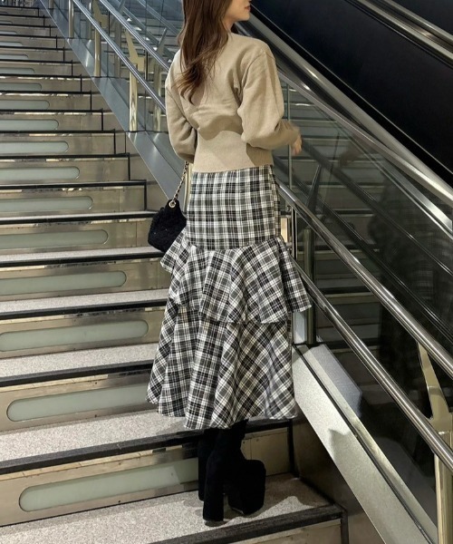 チェックフリルスリットスコートショートパンツ 秋服（スカート