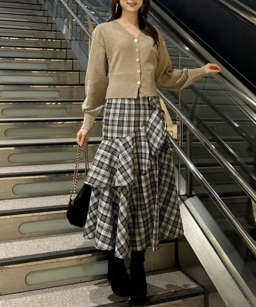 チェックフリルスリットスコートショートパンツ 秋服（スカート