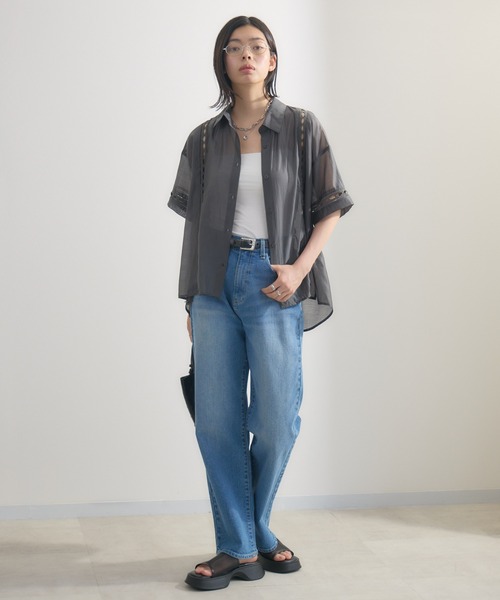 Paradise Picnic（パラダイスピクニック）の「梯子レースブラウス（シャツ/ブラウス・レディース・グレイッシュベージュ/チャコールグレー・FREE）」の4枚目の写真