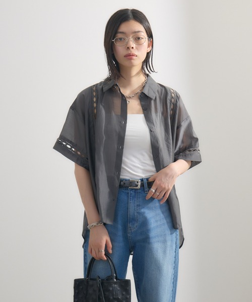 Paradise Picnic（パラダイスピクニック）の「梯子レースブラウス（シャツ/ブラウス・レディース・グレイッシュベージュ/チャコールグレー・FREE）」の7枚目の写真