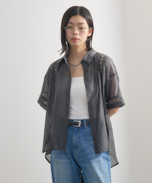 Paradise Picnic（パラダイスピクニック）の「梯子レースブラウス（シャツ/ブラウス・レディース・グレイッシュベージュ/チャコールグレー・FREE）」の8枚目の写真