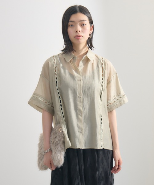 Paradise Picnic（パラダイスピクニック）の「梯子レースブラウス（シャツ/ブラウス・レディース・グレイッシュベージュ/チャコールグレー・FREE）」の21枚目の写真