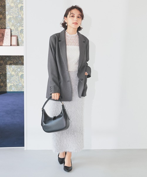 GLACIER lusso（グラシアルッソ）の「レースハイネックトップス（Tシャツ/カットソー・レディース・グレイッシュブルー/ブラック/グレイッシュベージュ/アイボリー/スモーキーグリーン系・S/M/LL/L）」の10枚目の写真