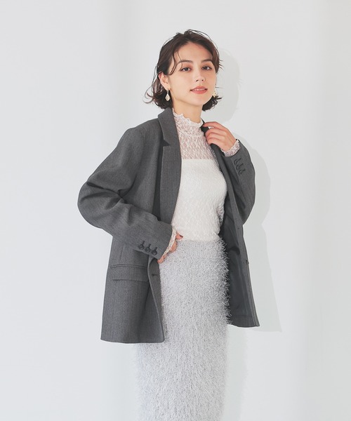 GLACIER lusso（グラシアルッソ）の「レースハイネックトップス（Tシャツ/カットソー・レディース・グレイッシュブルー/ブラック/グレイッシュベージュ/アイボリー/スモーキーグリーン系・S/M/LL/L）」の11枚目の写真