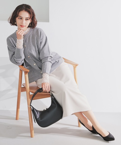 GLACIER lusso（グラシアルッソ）の「レースハイネックトップス（Tシャツ/カットソー・レディース・グレイッシュブルー/ブラック/グレイッシュベージュ/アイボリー/スモーキーグリーン系・S/M/LL/L）」の12枚目の写真