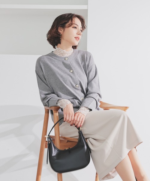 GLACIER lusso（グラシアルッソ）の「レースハイネックトップス（Tシャツ/カットソー・レディース・グレイッシュブルー/ブラック/グレイッシュベージュ/アイボリー/スモーキーグリーン系・S/M/LL/L）」の13枚目の写真