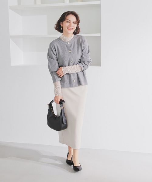 GLACIER lusso（グラシアルッソ）の「レースハイネックトップス（Tシャツ/カットソー・レディース・グレイッシュブルー/ブラック/グレイッシュベージュ/アイボリー/スモーキーグリーン系・S/M/LL/L）」の14枚目の写真