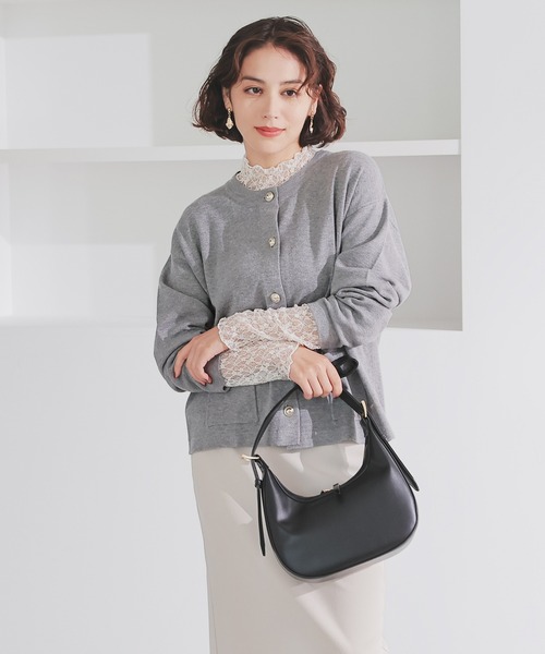 GLACIER lusso（グラシアルッソ）の「レースハイネックトップス（Tシャツ/カットソー・レディース・グレイッシュブルー/ブラック/グレイッシュベージュ/アイボリー/スモーキーグリーン系・S/M/LL/L）」の15枚目の写真