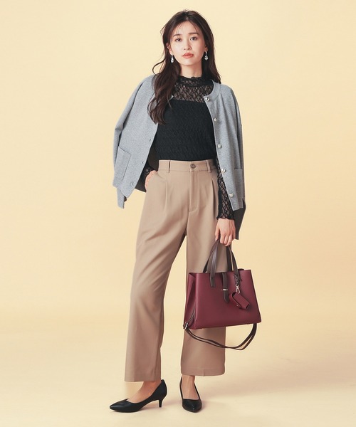 GLACIER lusso（グラシアルッソ）の「レースハイネックトップス（Tシャツ/カットソー・レディース・グレイッシュブルー/ブラック/グレイッシュベージュ/アイボリー/スモーキーグリーン系・S/M/LL/L）」の16枚目の写真