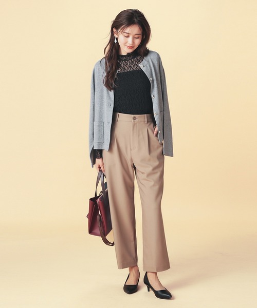 GLACIER lusso（グラシアルッソ）の「レースハイネックトップス（Tシャツ/カットソー・レディース・グレイッシュブルー/ブラック/グレイッシュベージュ/アイボリー/スモーキーグリーン系・S/M/LL/L）」の17枚目の写真