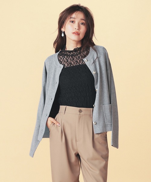 GLACIER lusso（グラシアルッソ）の「レースハイネックトップス（Tシャツ/カットソー・レディース・グレイッシュブルー/ブラック/グレイッシュベージュ/アイボリー/スモーキーグリーン系・S/M/LL/L）」の18枚目の写真