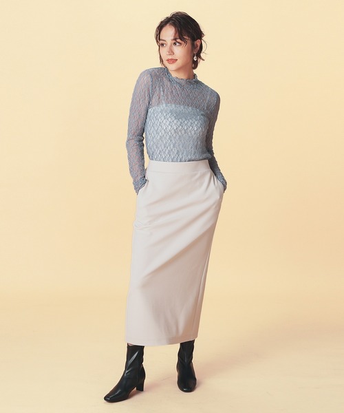 GLACIER lusso（グラシアルッソ）の「レースハイネックトップス（Tシャツ/カットソー・レディース・グレイッシュブルー/ブラック/グレイッシュベージュ/アイボリー/スモーキーグリーン系・S/M/LL/L）」の21枚目の写真