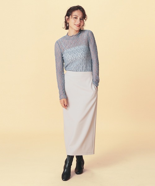 GLACIER lusso（グラシアルッソ）の「レースハイネックトップス（Tシャツ/カットソー・レディース・グレイッシュブルー/ブラック/グレイッシュベージュ/アイボリー/スモーキーグリーン系・S/M/LL/L）」の22枚目の写真