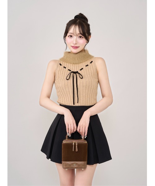 Darich ダーリッチ ステッチリボンノースリーブニットトップス ダーリッチ Darich ステッチリボンノースリニットトップス