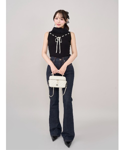 Darich ダーリッチ ステッチリボンノースリーブニットトップス ダーリッチ Darich ステッチリボンノースリニットトップス