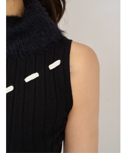 ステッチリボンノースリニットトップス（ニット/セーター