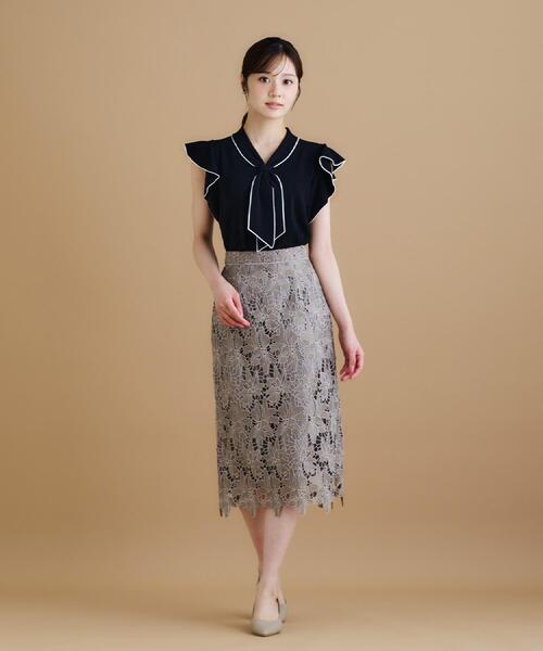 セール】《S-3Lサイズ》バイカラーレースタイトスカート【洗濯機洗い可