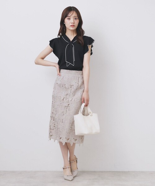 セール】《S-3Lサイズ》バイカラーレースタイトスカート【洗濯機洗い可