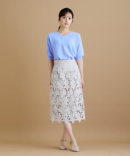 セール】《S-3Lサイズ》バイカラーレースタイトスカート【洗濯機洗い可