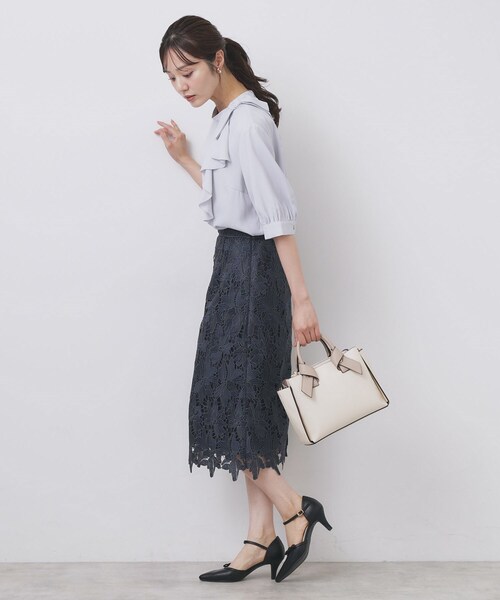 セール】《S-3Lサイズ》バイカラーレースタイトスカート【洗濯機洗い可