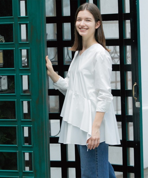セール】アシンメトリーフリルチュニック【洗濯機洗い可】（シャツ