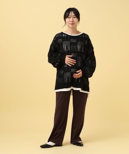 LEPSIM（レプシィム）の「【産前・産後対応】マタニティ／ピンタックフレアパンツ　582137（マタニティウェア/グッズ・レディース・ブラック/アイボリー/ブラウン/スミクロ・FREE）」の9枚目の写真