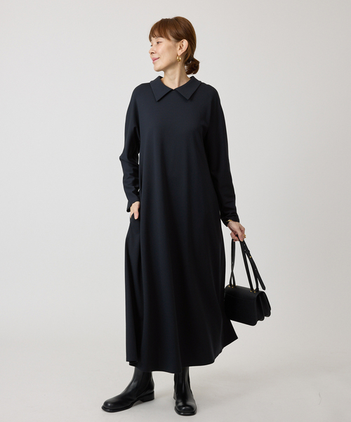 VERMEIL par iena（ヴェルメイユパーイエナ）の「2WAYロールカラーワンピース（ワンピース・レディース・ブラック/ネイビー・38/36）」の3枚目の写真
