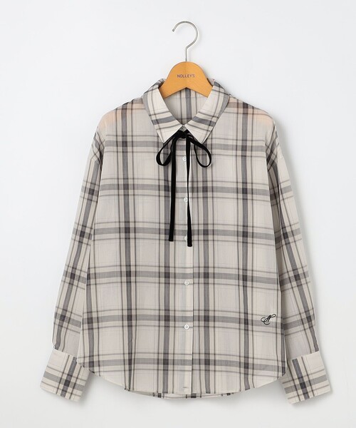 セール】ウォッシャブルリボン付きチェックシャツ（シャツ/ブラウス