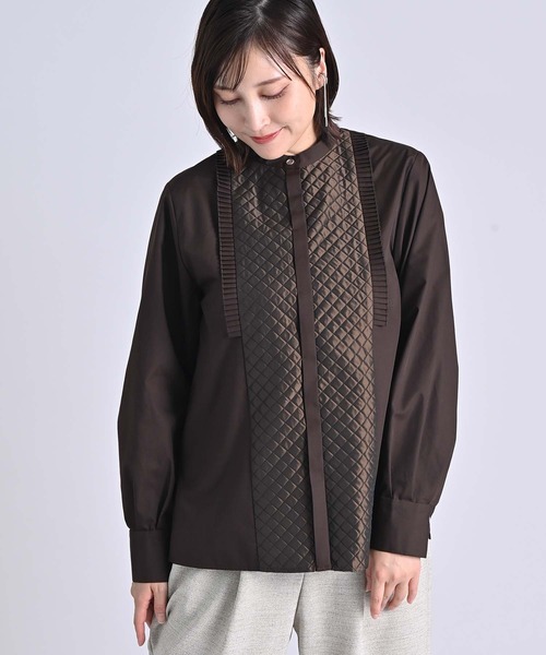 RAW FUDGE（ローファッジ）の「キルト切り替えプリーツフリルシャツ（シャツ/ブラウス・レディース・ホワイト/ブラウン/ブラック・M）」の3枚目の写真