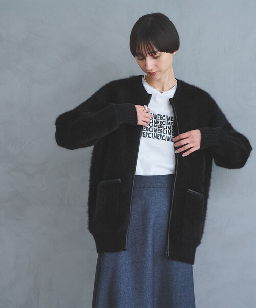 ユナイテッドアローズ　フォックスカシミヤ　オーバーカーディガン　黒 UNITED ARROWS カーディガン フォックスカシミヤ フリルコンビ